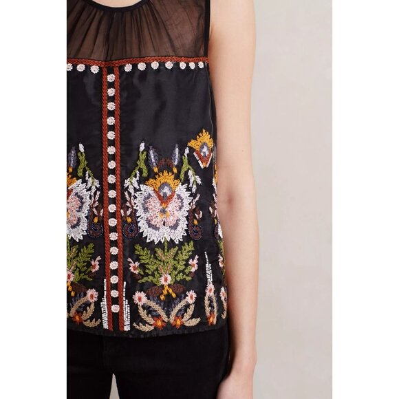 FLOREAT Nalini Black Floral Embroidered Beaded Organza A-Line Blouse, Size 10 - Picture 3 of 15